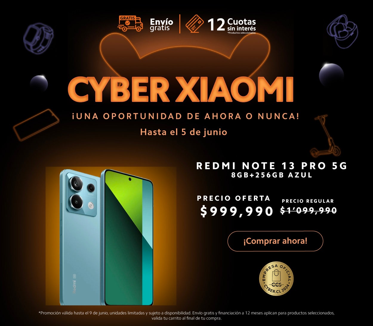 Xiaomi Chile | Xiaomi Tienda Oficial | Comprar Redmi Note 13 Pro 5G 8GB+256GB Azul en oferta | Envío gratis